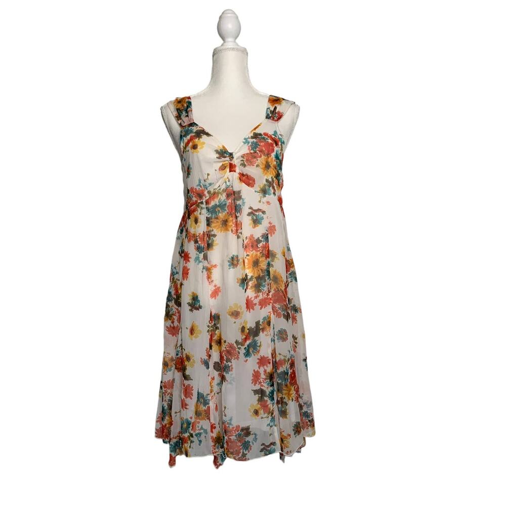 cotonel womens floral tropical midi dress cream orange sleeveless - Picture 1 of 12